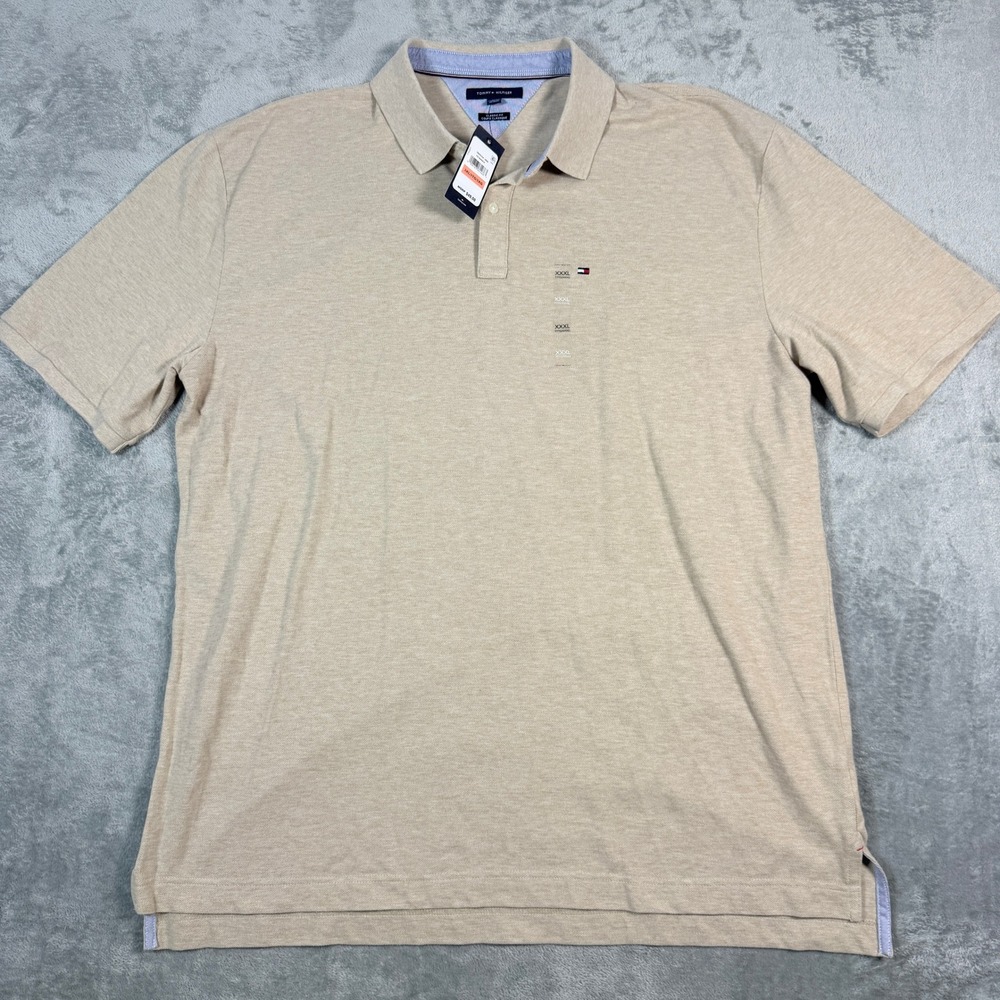 Tommy Hilfiger Mens 3XL Polo Shirt Tan Beige Classic Fit Cotton Short Sleeve NEW